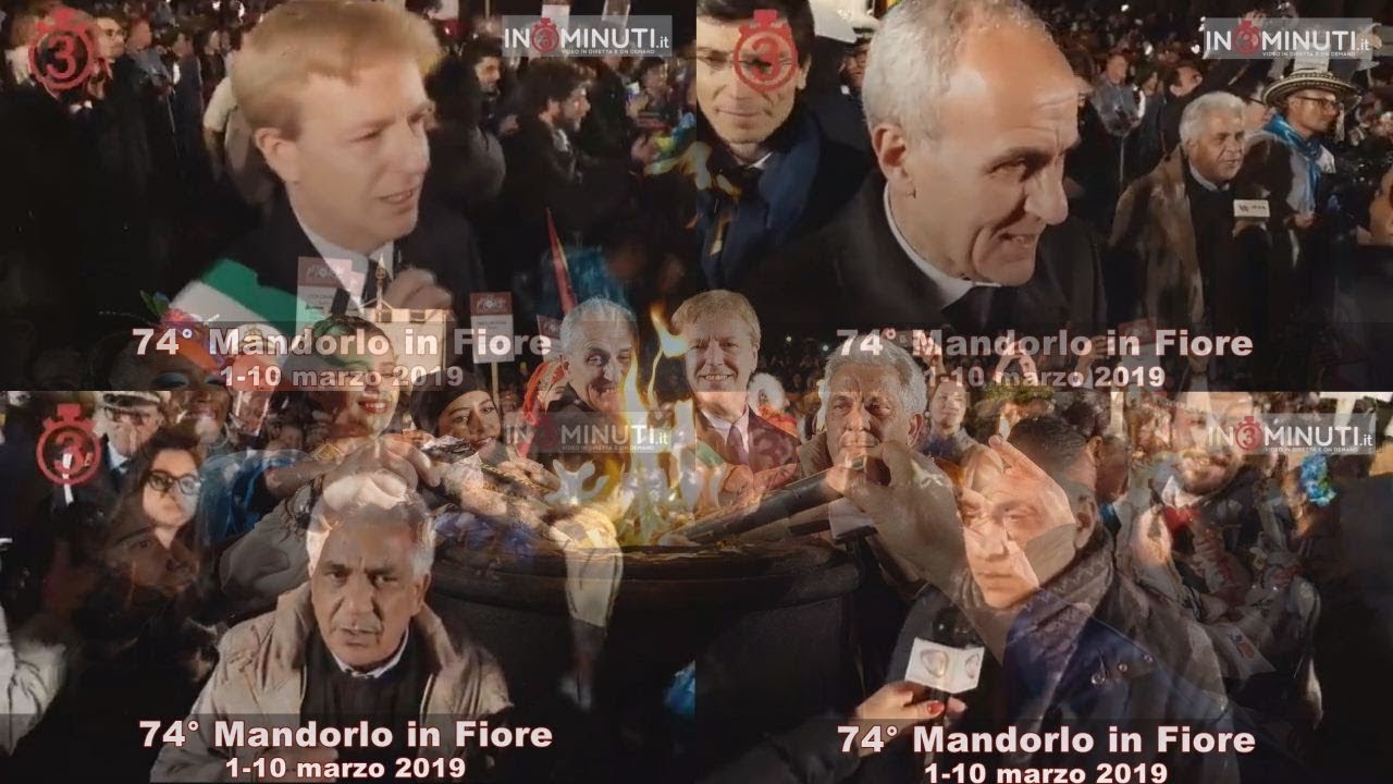 74Festival Mandorlo in Fiore, 5 3 19, accensione del Tripode, Firetto, Caputo, Parello e Campo in diretta