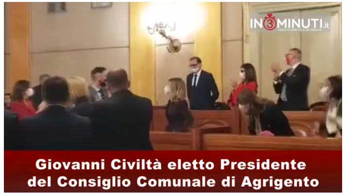 Giovanni Civiltà eletto Presidente del Consiglio Comunale di Agrigento, ha ottenuto 15 voti (1′:24″)