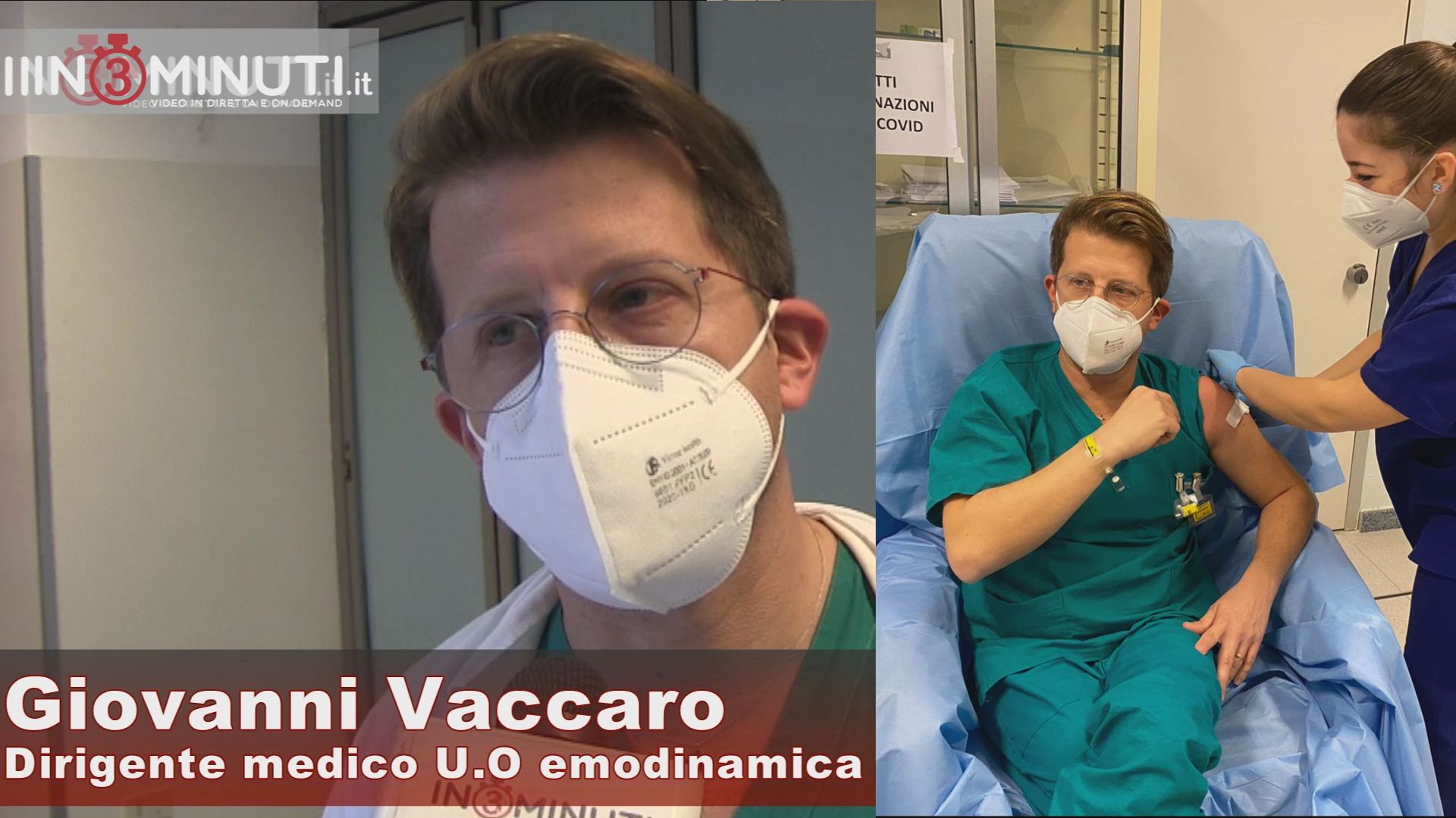 “mi sento bene, sono emozionato, felice, ho dei sentimenti contrastanti…esorto la popolazione a vaccinarsi” Giovanni Vaccaro, cardiologo, pochi minuti dopo aver ricevuto la prima dose di vaccino