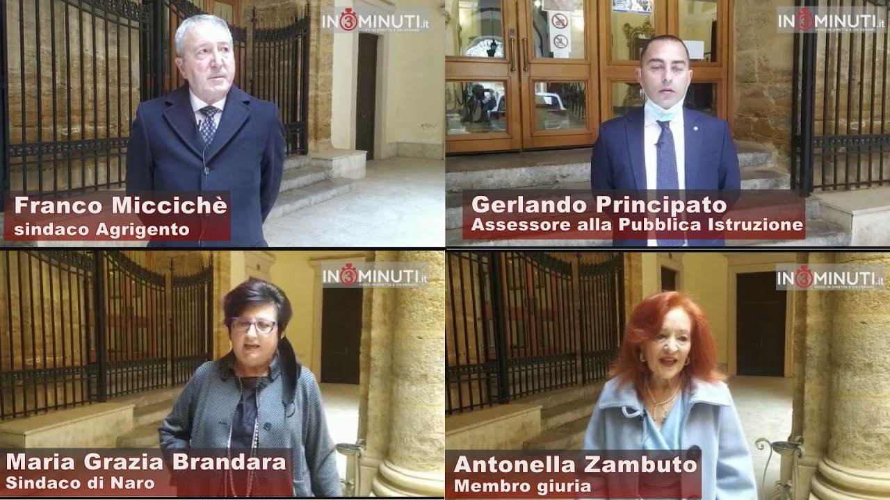 Premiazione Concorso Malala “Il coraggio delle proprie idee” ascoltiamo il sindaco Franco Miccichè, l’assessore Gerlando Principato, il sindaco di Naro Maria Grazia Brandara e Antonella Zambuto, membro della giuria
