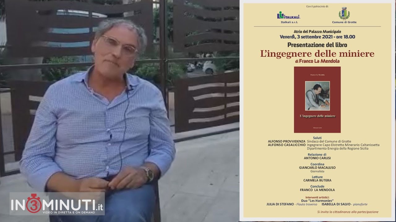 “L’Ingegnere delle Miniere” il libro di Franco La Mendola che sarà presentato venerdì presso l’Atrio del Palazzo Municipale di Grotte