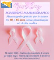 Screening mammografico gratuito all’ASP di Agrigento: 18 luglio a Licata, 23 a Sciacca