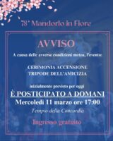 Mandorlo in fiore, accensione Tripode dell’Amicizia