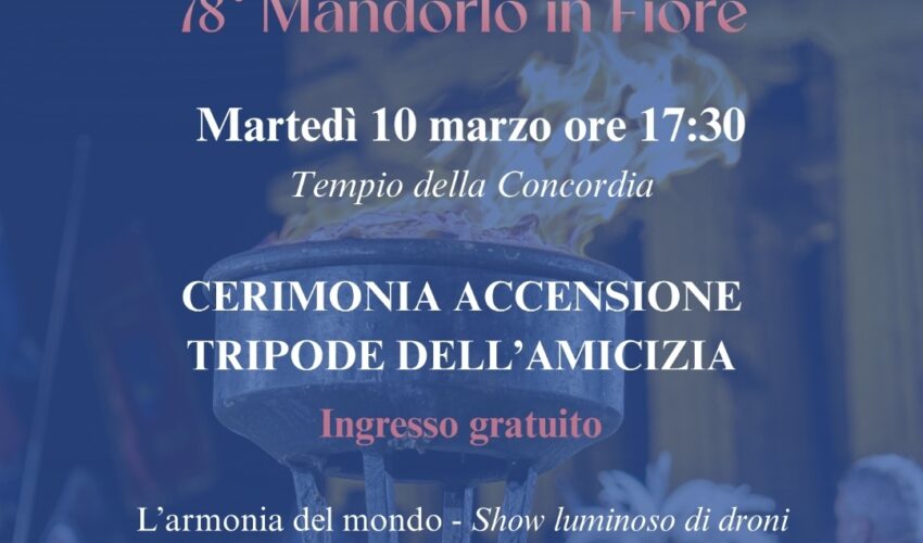 78° Mandorlo in Fiore: domani l’accensione del “Tripode dell’Amicizia”